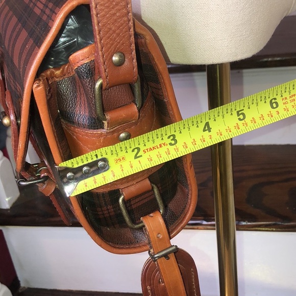 MRALPH LAUREN Brown Green Tartan Plaid Rolled Body Crossbody Messenger SaddleBag - Picture 16 of 17